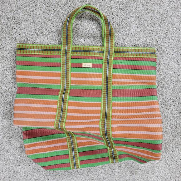 Dosa Grocery Tote Bag 16" Green Striped Reusable Multipurpose Nylon Handbag - Picture 5 of 9